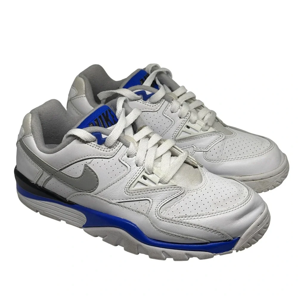 Nike Air Men White Blue Leather Athletic‎ Training Sneakers Shoes Size 7 US